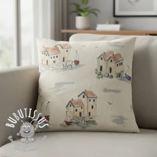 Tissu déco Linenlook Seaside House View digital print