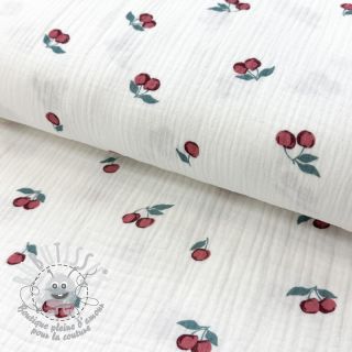Tissu double gaze/mousseline Fruits cherry ORGANIC