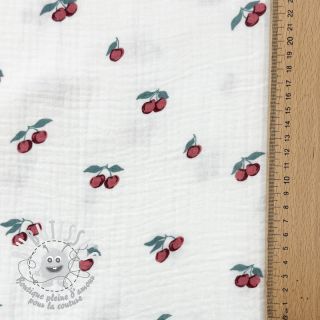 Tissu double gaze/mousseline Fruits cherry ORGANIC