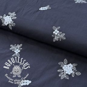 Tissu coton VOILE EMBROIDERY Flowers navy