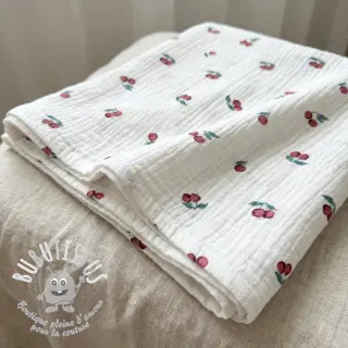 Tissu double gaze/mousseline Fruits cherry ORGANIC