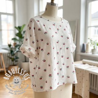 Tissu double gaze/mousseline Fruits cherry ORGANIC