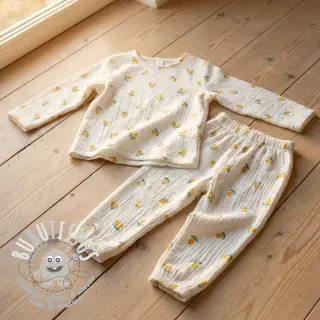 Tissu double gaze/mousseline Fruits lemon ORGANIC