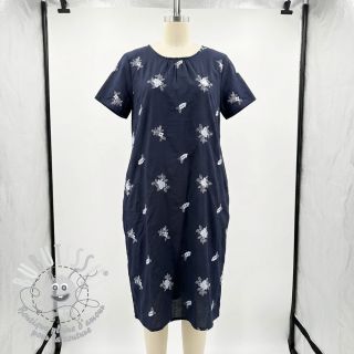 Tissu coton VOILE EMBROIDERY Flowers navy