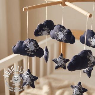 Tissu coton VOILE EMBROIDERY Flowers navy