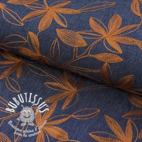Tissu coton JEANS Embroidery Flowers camel