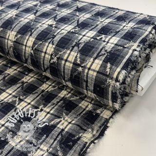 Tissu coton YARN DYED BRUSHED Check EMBROIDERY navy