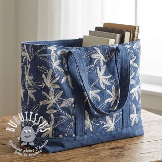 Tissu coton JEANS Embroidery Flowers white