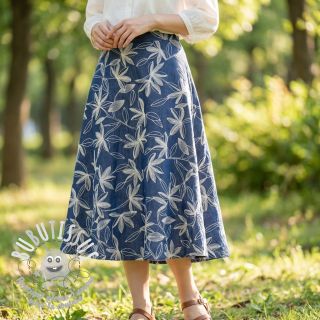 Tissu coton JEANS Embroidery Flowers white