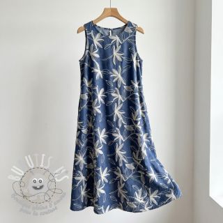 Tissu coton JEANS Embroidery Flowers white