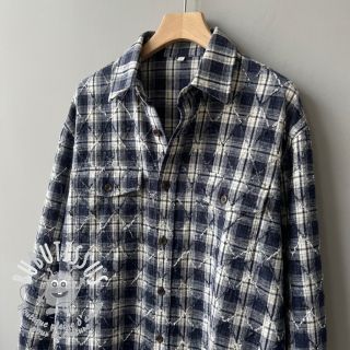 Tissu coton YARN DYED BRUSHED Check EMBROIDERY navy