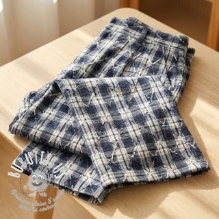 Tissu coton YARN DYED BRUSHED Check EMBROIDERY navy