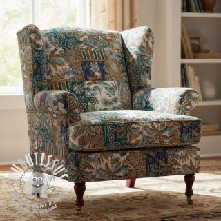 Tissu déco jacquard Basmati allover bleu