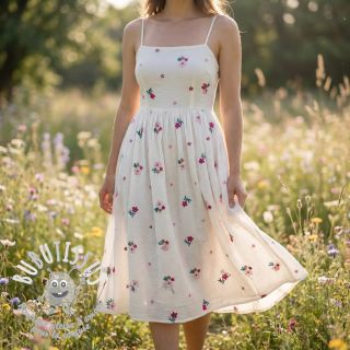 Tissu double gaze/mousseline EMBROIDERY Flowers MIA camel