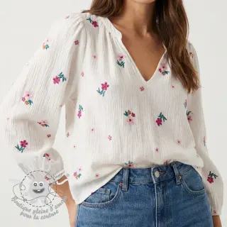 Tissu double gaze/mousseline EMBROIDERY Flowers MIA camel