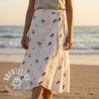 Tissu double gaze/mousseline EMBROIDERY Flowers MIA camel