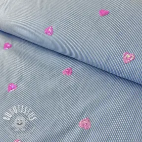 Tissu coton Stripes Sequins Hearts blue
