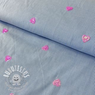 Tissu coton Stripes Sequins Hearts blue
