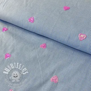 Tissu coton Stripes Sequins Hearts blue