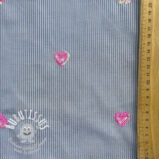 Tissu coton Stripes Sequins Hearts blue