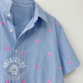 Tissu coton Stripes Sequins Hearts blue