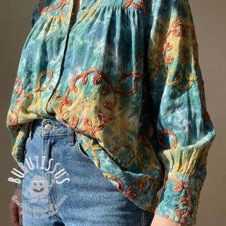 Tissu coton TIE DYE EMBROIDERY Elise tape design C