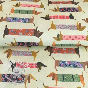 Dekoračná látka premium Family Dachshund digital print
