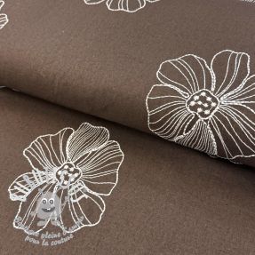 Viscose lin EMBROIDERY Flower Maya brown