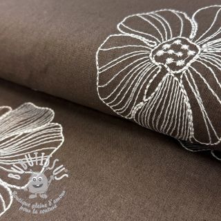 Viscose lin EMBROIDERY Flower Maya brown