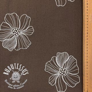 Viscose lin EMBROIDERY Flower Maya brown