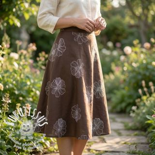 Viscose lin EMBROIDERY Flower Maya brown