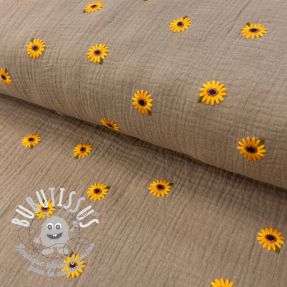 Tissu double gaze/mousseline EMBROIDERY Sunflowers beige