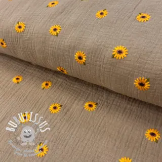 Tissu double gaze/mousseline EMBROIDERY Sunflowers beige