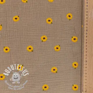 Tissu double gaze/mousseline EMBROIDERY Sunflowers beige