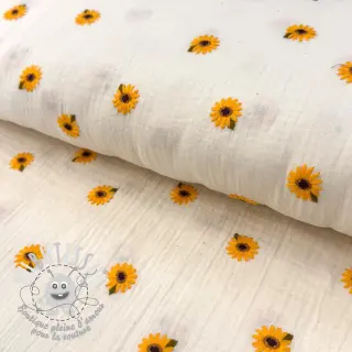 Tissu double gaze/mousseline EMBROIDERY Sunflowers natural