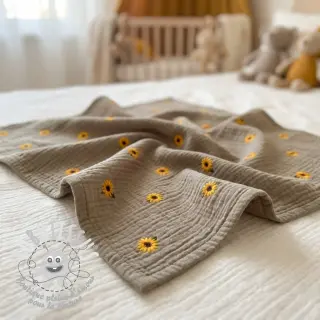 Tissu double gaze/mousseline EMBROIDERY Sunflowers beige