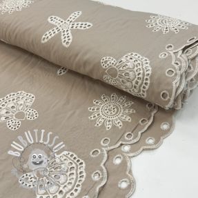 Tissu coton EMBROIDERY Sea ornaments natural