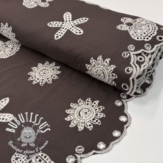 Tissu coton EMBROIDERY Sea ornaments brown