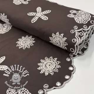 Tissu coton EMBROIDERY Sea ornaments brown