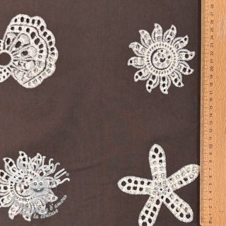 Tissu coton EMBROIDERY Sea ornaments brown