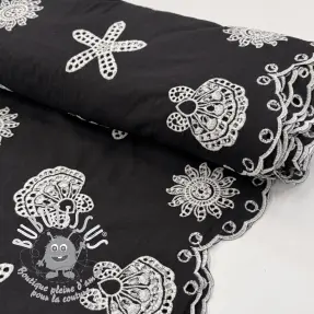 Tissu coton EMBROIDERY Sea ornaments black
