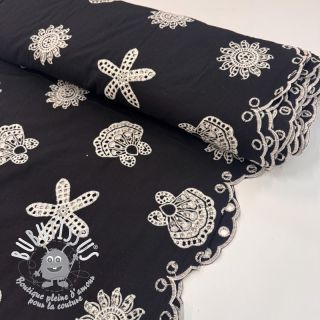Tissu coton EMBROIDERY Sea ornaments black