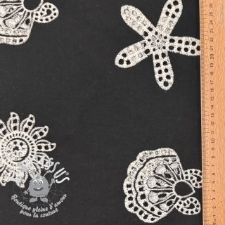 Tissu coton EMBROIDERY Sea ornaments black