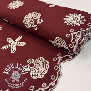 Tissu coton EMBROIDERY Sea ornaments bordeaux