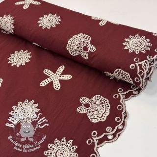 Tissu coton EMBROIDERY Sea ornaments bordeaux