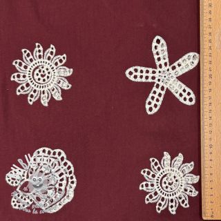 Tissu coton EMBROIDERY Sea ornaments bordeaux