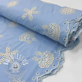 Tissu coton EMBROIDERY Sea ornaments light blue