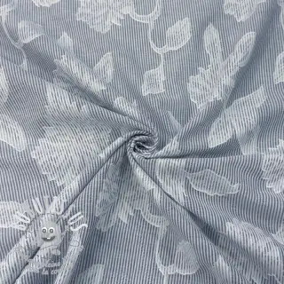 Tissu coton YARN DYED Stripes JACQUARD Flowers navy