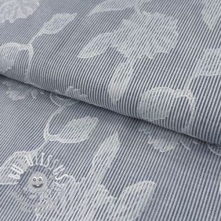 Tissu coton YARN DYED Stripes JACQUARD Flowers navy