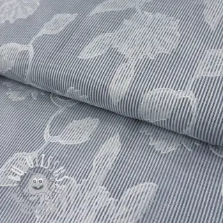 Tissu coton YARN DYED Stripes JACQUARD Flowers navy